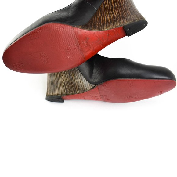 LOUBOUTIN: Black, Leather & "Bamboo" Wedge Heels - Picture 8 of 8